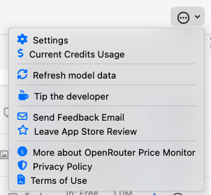 Menu bar tray context menu